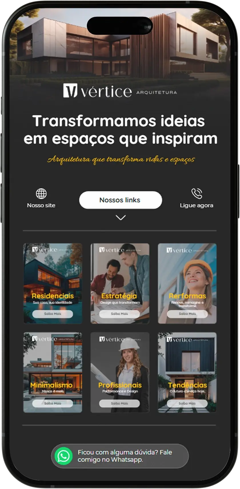 Modelo premium LinkZilla de página de links arquitetura